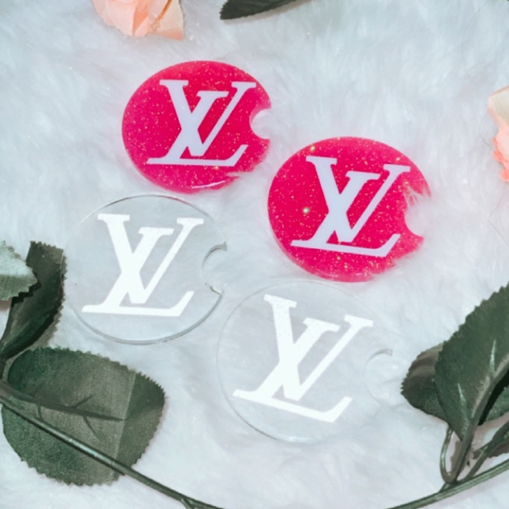 SOLD pink glitter custom car coasters